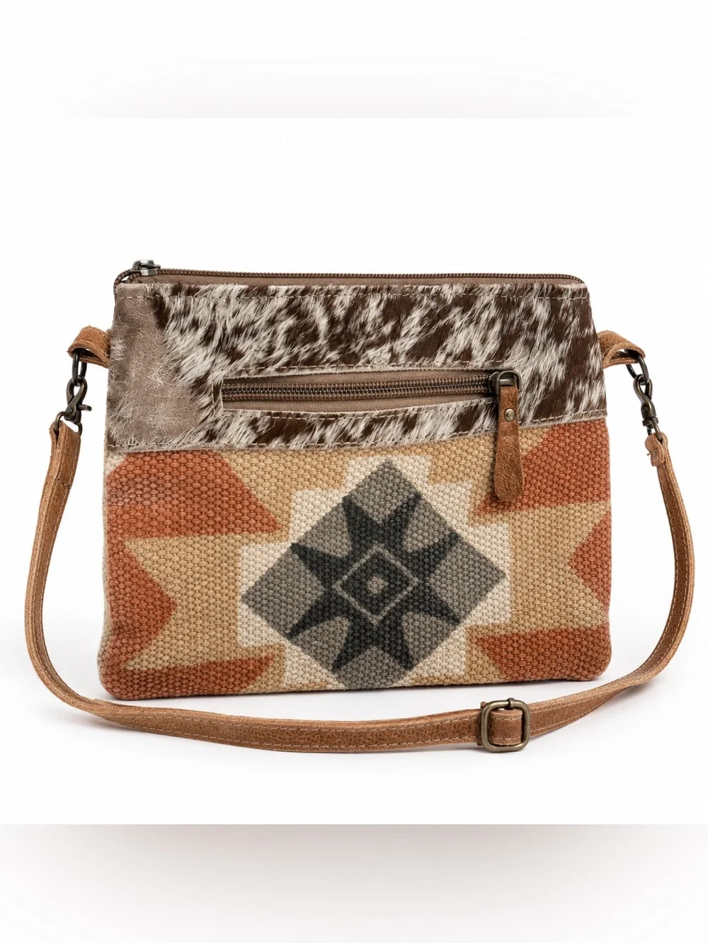 Myra Boho Patchwork Crossbody Bag in Brown and Tan